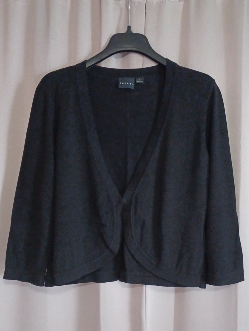 Tribal Black Open Front Bolero Style Shrug Cardigan Single Clasp Closure Sz L